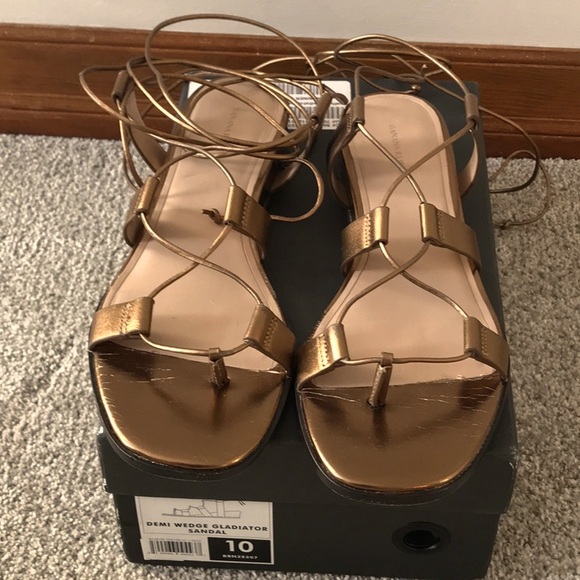 Banana Republic Shoes - BANANA REPUBLIC BRONZE LEATHER DEMI WEDGE ANKLE TIE GLADIATOR SANDALS